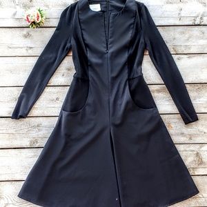 Akris Punto Black Long Sleeve Midi Soft Wool Dress